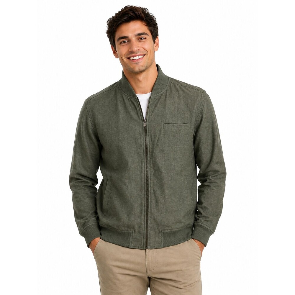 Banana Republic Factory Linen Blend Bomber Jacket Olive XL Full Zip Lightweight